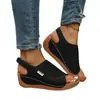 Sandalias de cuña multicolor estilo retro europeo y americano de talla grande para mujer, con diseño de una sola tira y tira trasera con cierre de velcro