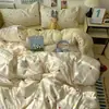 Conjunto de Roupa de Cama de Algodão Lavado Puro Estilo Ins para Maternidade e Bebê, Conjunto de Quatro Peças, Lençol de Cama, Capa de Edredom, Lençol com Elástico, Conjunto de Três Peças para Dormitório Estudantil