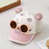 Gorra de Béisbol Infantil Súper Linda de Verano con Oso y Gafas, Gorra para Bebé Estilo Japonés, Suave y Adorable, Bonita, Gorra de Malla Parcial con Protección Solar