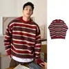 Suéter de Tricô Mohair Color Block Listrado Retrô para Homens, Malha Outono e Inverno Estilo College, Tendência Atacado de Comércio Exterior