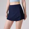 Nova Saia-Shorts Fitness de Cintura Alta Justa, Alta Elasticidade, Cobre o Quadril, Anti-Exposição, Calça de Yoga, Saia Esportiva Respirável Avançada de Três Quartos
