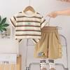 Ropa Infantil Transfronteriza Verano Nuevo Estilo Traje Infantil para Bebé Niño Rayado Logotipo de Dinosaurio Dibujos Animados Lindo Conjunto de Dos Piezas de Moda