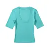 8504-Estilo Desejo Puro Moda Garota Popular Camiseta com Decote U e Manga Média para Mulheres 2025 Nova Sexy Slim Fit Camiseta Base Top