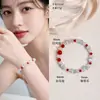 Maquillaje Rojo Te Da un Nuevo Pulsera de Abalorios Estilo Chino Ágata Roja Gelatina de Lichi Ojo de Gato, un Accesorio Vintage Exquisito que Realza el Cutis para Mujeres