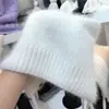 Invierno 2025 Japonés y Coreano Original Nuevo Sombrero de Protección para las Orejas Tejido de Pelo de Conejo para Mujer Sombrero de Orejas de Gato Color Sólido Sombrero de Lana Cálido