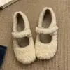 Zapatos de invierno para mujer para exteriores, nuevo diseño de cuento de hadas estilo coreano, forrados de felpa para abrigar, zapatos planos Mary Jane