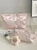 Bolsa de Cosméticos con Lazo Perlado Rosa Transfronterizo Linda Femenina Alta Calidad Gran Capacidad Bordada Satén de Seda Bolsa de Almacenamiento