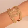 Pulsera Retro de Metal con Líneas Huecas Europea y Americana, Diseño de Moda y Sencillo, Pulsera Abierta, Color Dorado, Joyería de Nicho de Lujo Ligero