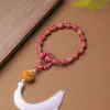 Pulseira de Sementes de Bodhi e Cabacinha Amarela Degradê Estilo Chinês com Pingente de Incensário Círculo Único Portátil Pulseira de Contas de Oração Budista para Mulheres