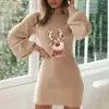 Transfronterizo 2023 Invierno caliente nuevo estampado navideño ajustado tubo manga de farol manga larga vestido navideño europeo y americano