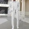 Chaqueta de otoño para hombre transfronteriza, bolsillo con cremallera para jóvenes, cuello de solapa, cárdigan ajustado, conjunto de dos piezas de chaqueta para hombre con patrón de gofre