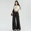 Jeans negros y grises holgados de pierna ancha para mujer, nuevo modelo 2026, de cintura alta, adelgazantes, fluidos, pantalones casuales de pierna ancha, largo cropped para mujer