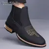 2026 Transfronteiriço Tamanho Grande Antiderrapante Resistente ao Desgaste Moderno Versátil Simples Bordado Slip-On Botas Chelsea Botas Martin Masculinas Tk