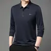 TikTok Mismo Estilo Negocios Alta Gama Hombre Nuevo 2024 Primavera y Otoño Camiseta de Manga Larga para Hombre Polo para Hombre de Mediana Edad Papá