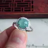Anillo de Cabujón Grande Azul Agua de Jadeíta Natural Grado A, Anillo de Moda de Jade Tipo Hielo, Anillo de Mujer de Lujo Incrustado, Ajustable