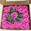 Set de Regalo Caja Transfronteriza de Rosas de Espuma Pe, Flores Artificiales con Tallos y Hojas, 50 Piezas, Flores para Decoración de Bodas, Regalo del Día de San Valentín