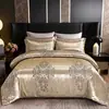 Juego de Cuatro Piezas Jacquard de Seda Satinada Estilo Europeo, Sábana de Cama de Lujo Ligero, Funda Nórdica, Funda de Almohada, Juego de Tres Piezas de Ropa de Cama, Venta al por Mayor y Dropshipping de Comercio Exterior