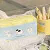Caja de Papelería Tridimensional Separada de Gran Capacidad con Doble Cremallera, Estuche Sencillo para Estudiante con Estampado de Cachorro Lindo de Aspecto Elevado, Sal Marina