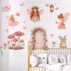 Br1453F Desenho Animado Conto de Fadas Flor Rosa Fada Borboleta Pequeno Animal Estilo Menina Casa Autocolante de Parede Autoadesivo
