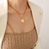 Europeu e americano ins estilo personalizado retrato redondo marca pingente de três camadas empilhado colar de titânio feminino chapeado aço 18k corrente de suéter de ouro real