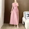 Falda plisada de encaje con cordones de temperamento de alta gama Shenzhen Nanyou de alta gama Comercio exterior transfronterizo para mujer Vestido plisado Largo