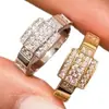 Anillo de Lujo Ligero Europeo y Americano de Alta Calidad con Incrustaciones de Diamante Rai de Dos Tonos de Lujo Combinable Resistente a los Ojos Exquisito Simple de Alta Retención de Color Anillo de Dedo