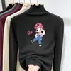 Camiseta Base de Polar para Niña con Cuello Medio Alto y Volantes Ropa Otoño Invierno Camiseta para Niños Medianos y Grandes Capa Interior Cálida Versátil Manga Larga