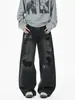 Roupas Masculinas Fengshe / Jeans Tendência Retro Americano Estrela Strass Desgastado Unissex Solto Reto Wide Leg