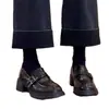 Novos Mocassins de Solado Grosso para Mulheres, Estilo Britânico, Novo Modelo Primavera e Outono 2026, Sapatos de Couro Retro de Salto Alto Slip-On para Mulheres