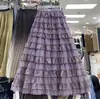 Falda de Malla Transfronteriza Falda de Pastel en Capas Otoño e Invierno 2026 Nuevo Estilo Coreano Cintura Alta Adelgazante Falda Larga de Malla Falda de Media Longitud para Mujer