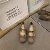 Sapatilhas de Pele Francesas para Roupas de Exterior Femininas Novo Estilo Outono e Inverno 2025 Sapatos de Ballet Mary Jane com Laço para Saias Sapatos de Festa