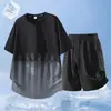 Conjunto de Verão Masculino Transfronteiriço de Manga Curta Camiseta Masculina de Seda Gelada de Manga Curta de Verão Malha Respirável Fina Esportiva Secagem Rápida