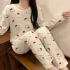 Conjunto de ropa interior térmica para mujer, top y pantalón de otoño, corte ajustado, estilo nuevo, estampado de dibujos animados dulce y lindo