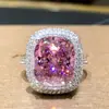 Anillo Huitan wish Amazon nuevo cuadrado europeo y americano con microincrustaciones de diamante rosa, elegante anillo de circón de simulación, anillo de boda