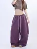 Pantalones Anchos Deportivos Retro Americanos para Mujer Verano Nuevos Holgados Estampado Morado Casual con Sentido del Diseño Pantalones de Jazz
