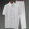 Verano Estilo Chino para Hombre Estilo Tang Camisa de Manga Corta Papá Algodón Lino Delgada Suelta Camisa China de Mediana Edad y Ancianos