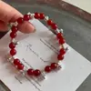 Pulsera de Borla con Espaciador de Cuentas Redondas de Ágata Roja Natural de Plata de Ley S925 Nueva Chinoiserie para Estudiantes Uso Diario Pulsera de Nicho