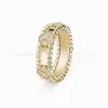Anillo Calidoscopio de Trébol de Cuatro Hojas Súper Brillante Diamantes Engastados a Mano Baño Grueso Oro Real de 18K Plata de Ley Anillos de Pareja Transmisión en Vivo Dropshipping