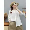 Outono 2026 Novo Top Feminino Plus Size Solto Bordado Gaze Dupla Camada Cardigan Feminino Camisa de Manga Longa Camisa Base