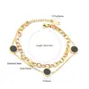 Pulseira Dupla Popular Transfronteiriça com Design de Nicho, Acessórios em Formato de Coração e Redondos, Aço Inoxidável Banhado a Ouro 18K
