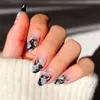 Uñas Portátiles Transfronterizas Manicura Ins Patrón de Luna y Estrella Ahumado Negro y Blanco Difuminado Uñas Postizas Largas Forma de Almendra