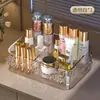 Caixa organizadora de cosméticos para penteadeira de mesa, organizador de skincare e batom, organizador transparente de acrílico com múltiplos compartimentos