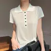 Top de Verano Ultra Delgado Ligeramente Transparente de Punto de Lyocell con Mangas Cortas Volantes Cuello Polo Corte Holgado Sin Mangas Estilo Coreano para Mujer
