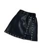 Falda de Cuero para Niñas Estilo 2026, Adelgazante, Falda de Línea A con Remaches Resistentes, Falda Corta Versátil de Cuero PU Estilo Coreano de Cintura Alta con Abertura