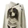 Suéter Pulóver con Botones en Solapa para Mujer, Estilo Retro Holgado Perezoso, Ropa de Abrigo de Punto, para Otoño e Invierno, con Diseño de Cachorro Salchicha