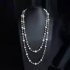 Colar Longo de Pérolas Levemente Luxuoso e de Alta Qualidade, Corrente de Vestido Exquisita e Versátil, Colar em Camadas, Acessórios de Joias em Liga