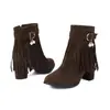 Botas de Borlas para Mujer Tallas 34-43, Botas de Mujer de Talla Grande Transfronterizas, Punta Redonda Versátiles Suela de Goma Antideslizante Suela Suave Zapatos