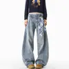 Calça Jeans Patchwork Quadrada Estilo Americano para Homens e Mulheres, Marca Trendy de Inverno, Calça Reta Vintage Lavada, Calça Flare Cleanfit