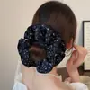 Goma para el pelo de estilo bosque vintage azul marino de cuatro capas para moño Scrunchie Cuerda para el pelo versátil de verano para mujer