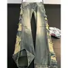 Jeans de hombre estilo retro americano lavados, desgastados y rotos, marca de moda de verano, elegantes pantalones de calle, de pierna recta, corte slim, acampanados